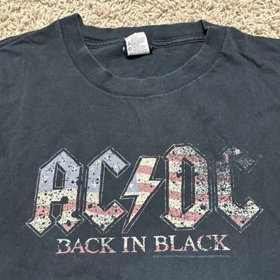 AC/DC ACDC Back In Black Black Graphic T-Shirt (XL) Fading Distressing