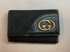 Authentic Gucci Key Holder, Black Canvas/Leather With Gold Logo, Includes COA
