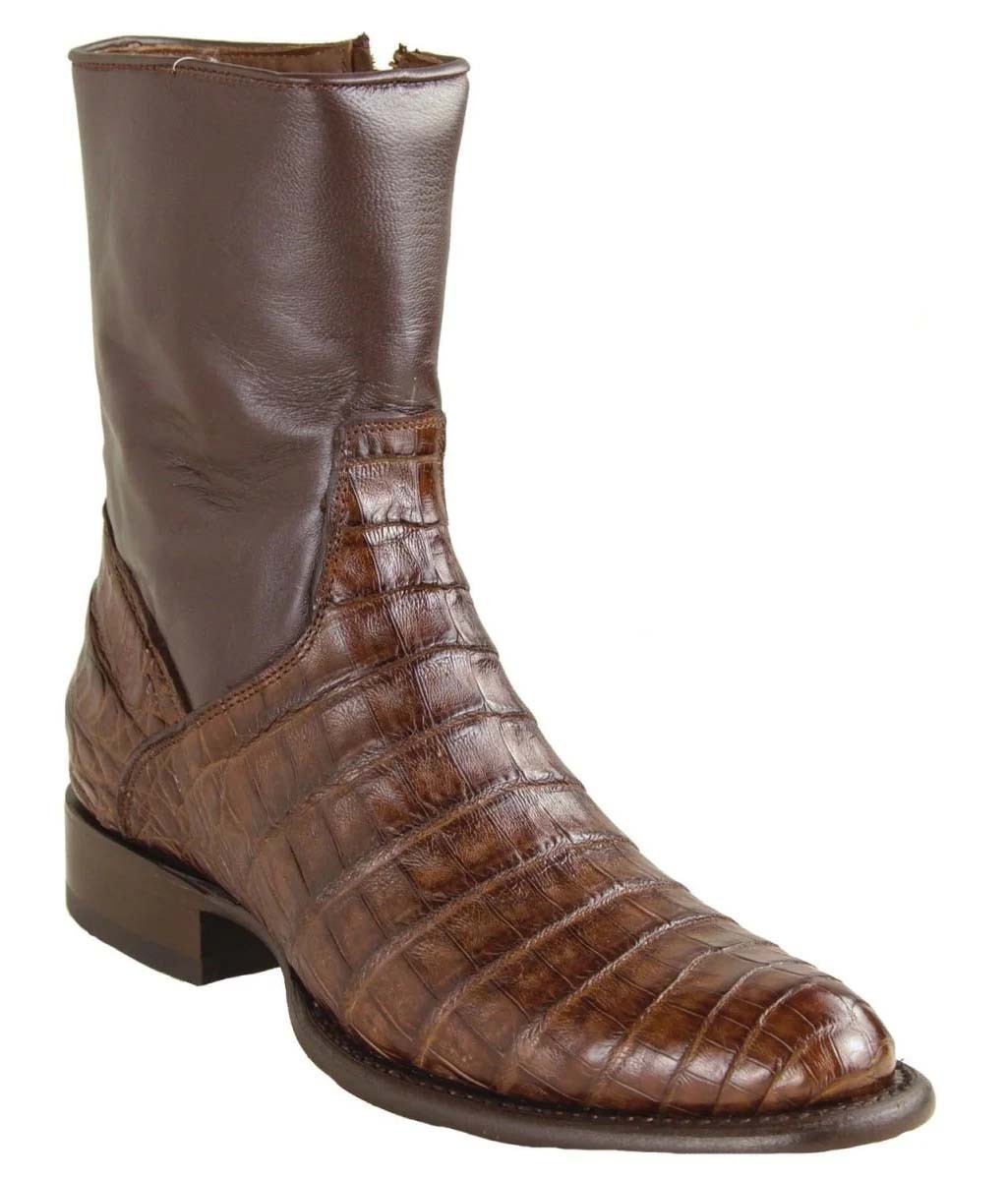 Los Altos Men's Genuine Caiman Belly Low Shaft Roper Boots Inside Zipper Wide EE