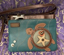 Chala Crossbody Sea Turtle Tortoise Purse Bag Starfish Zip Pull Blue Turquoise