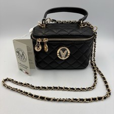 Valentino Orlandi Black Quilted Box Bucket Bag Faux-Leather Crystals V $330 NWT!