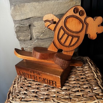 Vtg Wood Carved Statue Figurine Don Mars Originals 1981 The Water Skier Folk Art