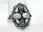 Vintage Sterling Silver Turquoise Beads & CZ Cocktail Ring Sz 8.5