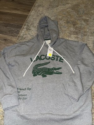 Lacoste Men's Sweatshirt Hooded Loose Fit Crocodile Pullover Heather Agate Xl 