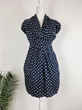 Emily & Fin Navy Polka Dot Dress Vintage Style Tea Dress UK 12