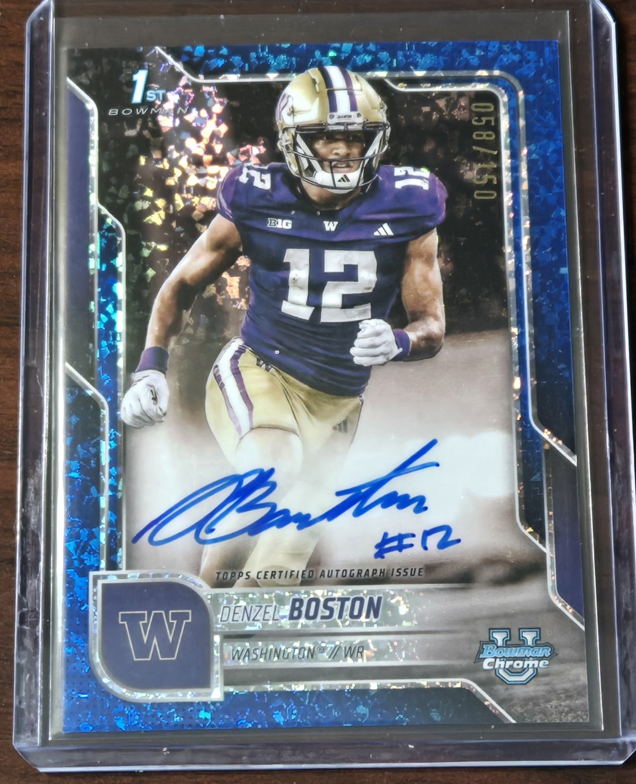 2025 Bowman Chrome U Denzel Boston 1st Auto Blue Mini Diamonds /150 Washington