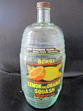 Vintage Berri Lemon & Orange Squash Cordial Barrel Glass Bottle Half Gallon