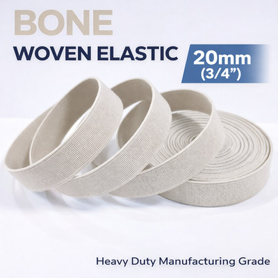 Bone Woven Elastic Band 20mm (3/4'') Heavy Duty Sewing Elastic   Avetco