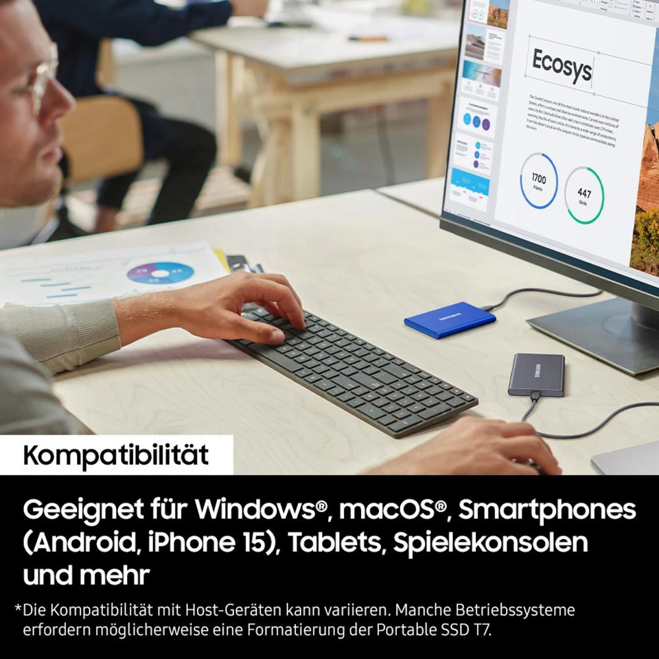 SAMSUNG Portable SSD T7 PC/Mac Festplatte, 1 TB SSD, extern, Indigo blue - Bild 2 von 3