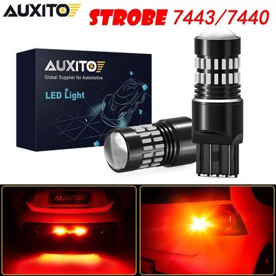 AUXITO Red 7443 7444 7440 LED Stobe Flash Stop Brake Light Bulbs CANBUS Lamp
