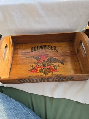 BUDWEISER Anheuser Busch Center Eagle Design Classic Wooden Serving Tray Handles