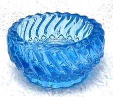 Bright Blue Fancy Swirl Open Salt Dip Sunburst Base 1 3/4 W x 7/8 T