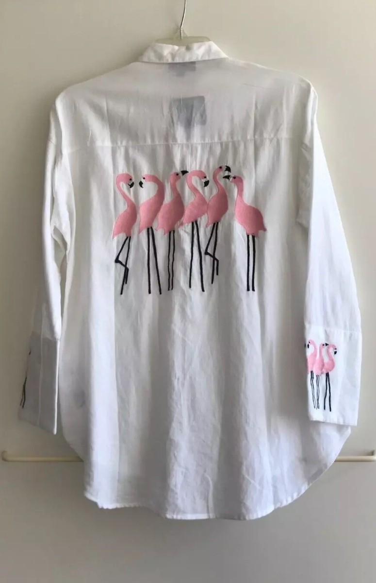 NWT Topshop flamingo shirt blouse P XS 00 0P white pink long