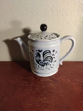 Small Lefton China Company Blue Rooster Teapot Excellent Condition Nice 4613
