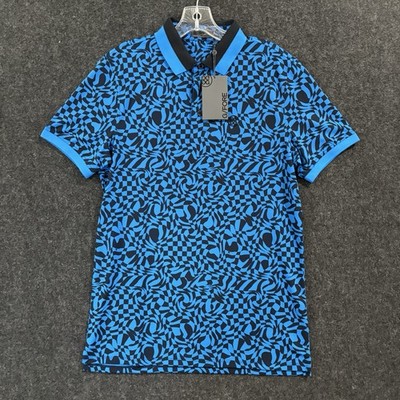G/Fore Polo Shirt Mens Small Blue Racer Mini Distorted Check Stretch Performance