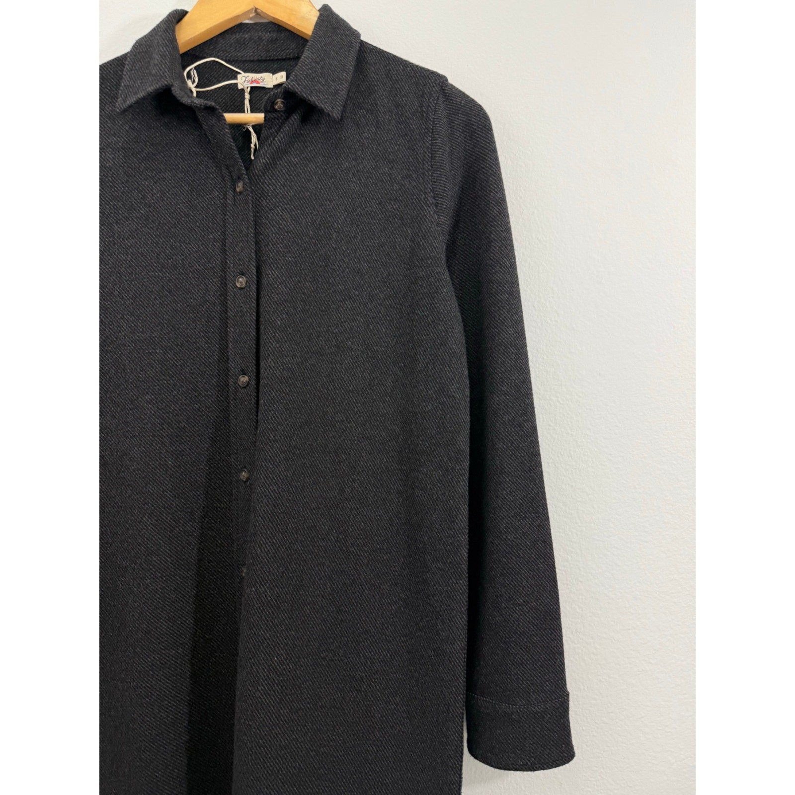 Faherty Legend Sweater Shirt Dress S Heathered Black Twill Soft Stretch Casual image 8