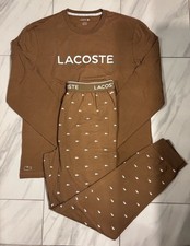 Lacoste Men's Sleepwear Pajama Set Brown White New