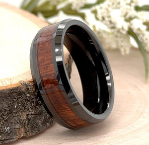 8mm Black Tungsten Carbide Men Band Natural Wood Inlay Ring for Christmas Gifts