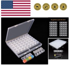 56 Grids Diamond Art Bead Organizer Box, Compact  Portable Clear Plastic Cas...