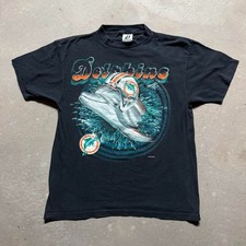 Vintage 90s Miami Dolphins football logo black shirt reprint VK18093