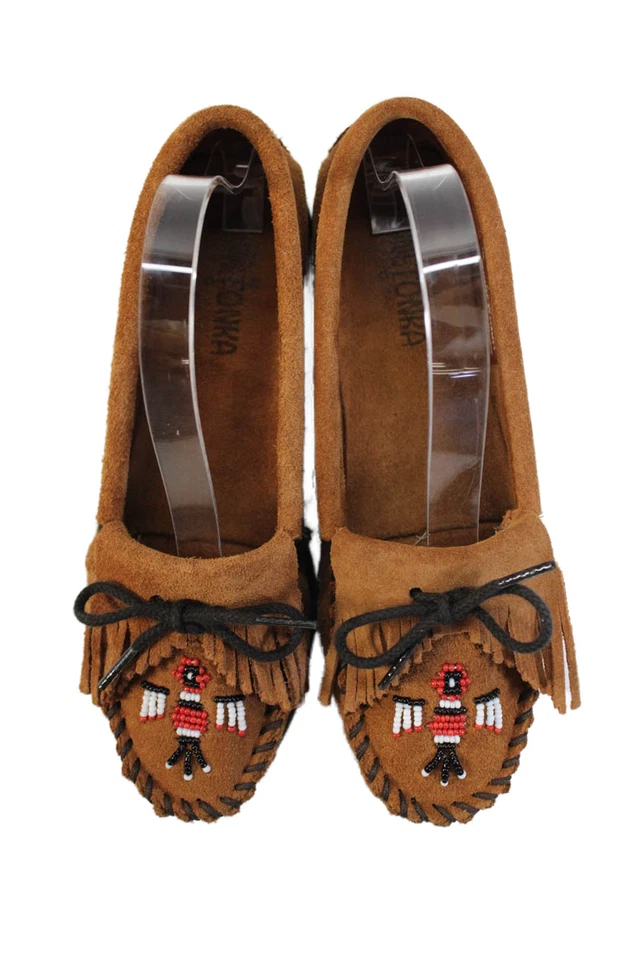 Minnetonka Mujer Gamuza Cuentas Thunderbird Mocasín Barco Zapatos Marrón Talla 5.5 Foto 2 de 4