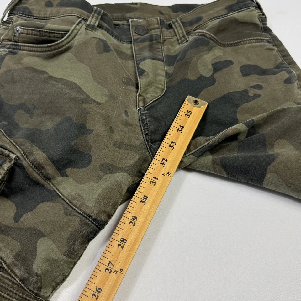 Pantalones de mezclilla True Religion Rocco para hombre 30 verdes camuflados relajados ajustados carga motociclista Foto 4 de 4