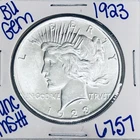 1923 BU UNCIRCULATED SILVER PEACE DOLLAR AUTHENTIC U.S. MINT FREE SHIPPING 6757