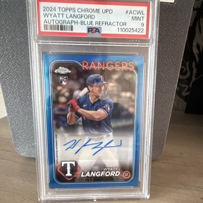 Topps 2024 Chrome Update Wyatt Langford RC Auto Blue Refractor /150 PSA 9