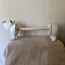 Vintage white PIG Paper toweltowel holdtoweltowel holder. Distressed wood. 
