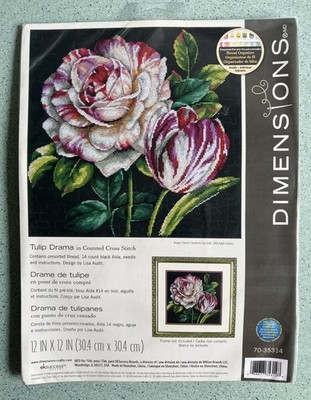 Dimensions Tulip Drama Counted Cross Stitch 12x12 14 Count Black Aida 70-35314