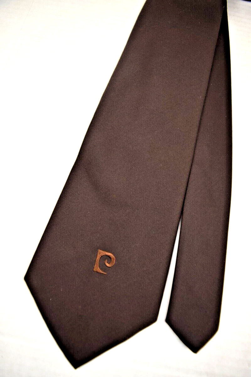 Neck Tie VTG Pierre Cardin 60s 70s Logo P Solid Brown 54.5" x 3" View 2