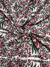 Indian Cotton Hand Block White Floral Dressmaking, Sewing Running Fabric 7 Yards