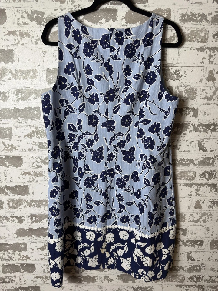 Eliza J 连衣裙女式 16 蓝色花卉转变无袖蕾丝装饰衬里及膝 — 第 3/4 张图片