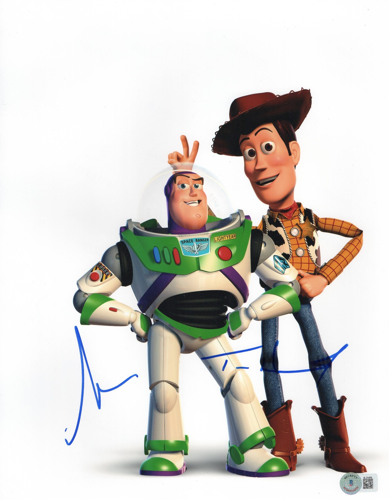 TIM ALLEN AND TOM HANKS Autographed Signed TIM ALLEN TOM HANKS TOY STORY 11X14 PHOTO BAS BECKETT COA 