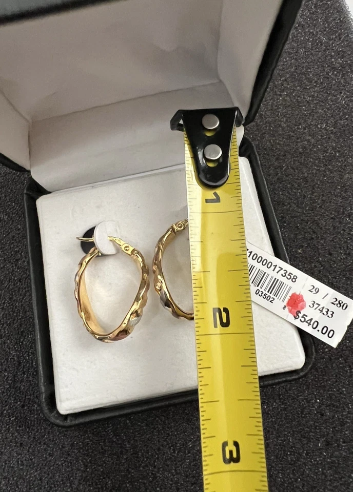 14K Tri-Color Gold 1" Hoop Earrings, 1.8 grams, NIB - Image 4 of 4
