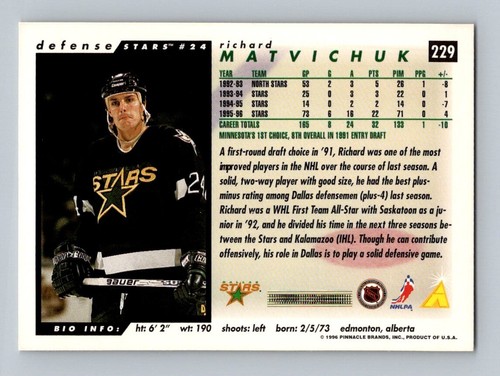 1996-97 Score Richard Matvichuk Dallas Stars #229 - Bild 2 von 2