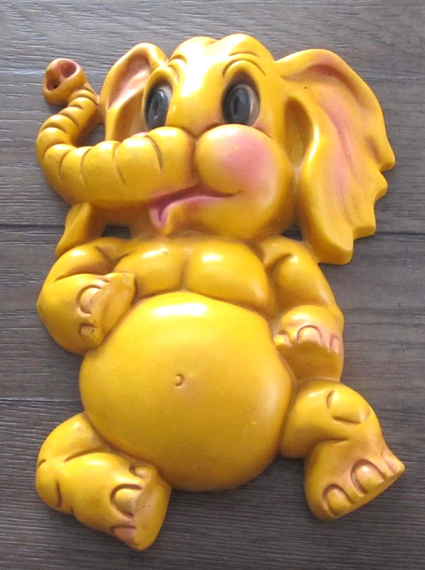 Vintage Homco Yellow Chubby Elephant Wall Hanging Retro Cute Nursery Room Baby