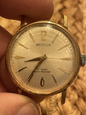Rare Vintage Westclox Crown Mens Wind Up Watch 17 Jewels Gold Tone Face Only