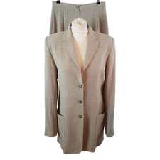 Louise Kennedy 2 Piece Skirt Suit Biege UK 10 Wool Tweed Long Skirt Lined Irish 