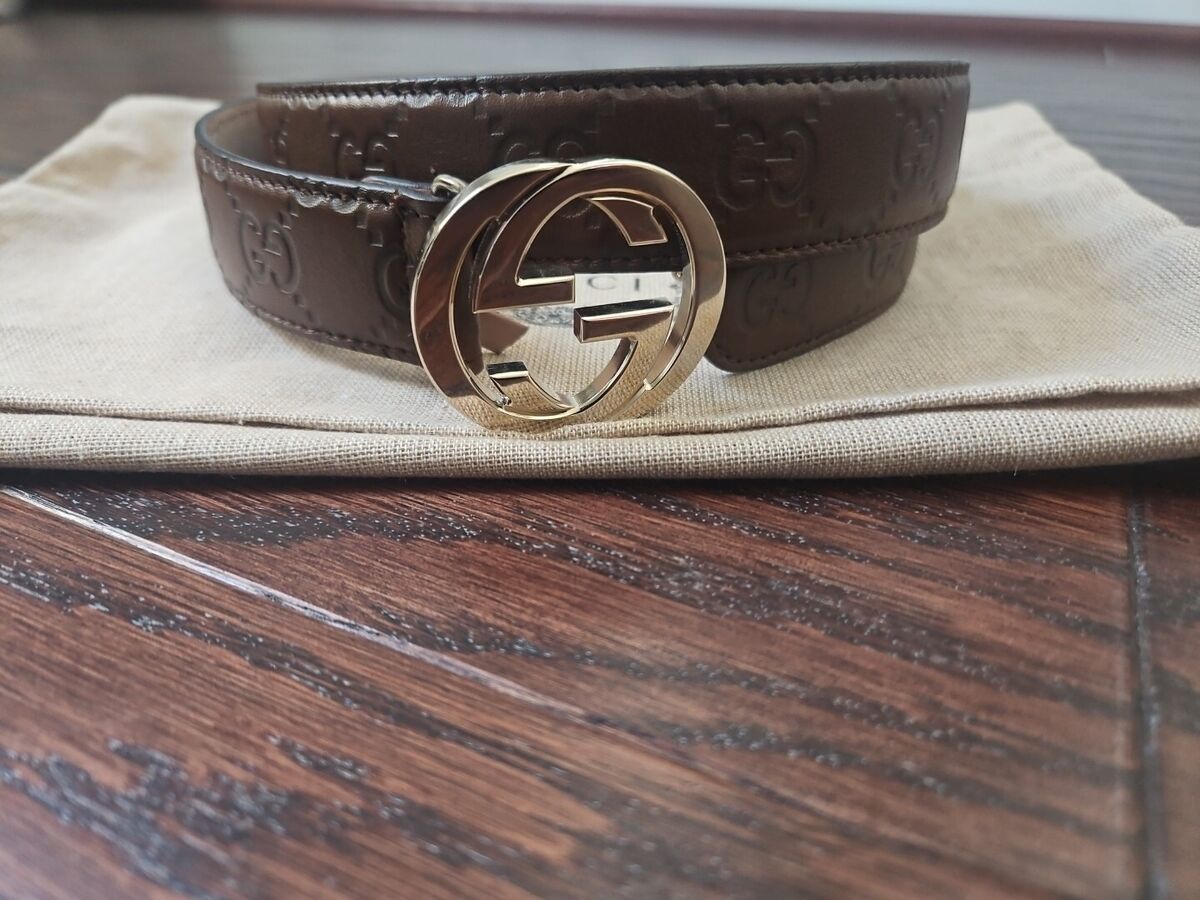 Authentic Gucci Belt interlocking G buckle Brown Guccissima Authentic Gucci Belt interlocking G buckle Brown Guccissima