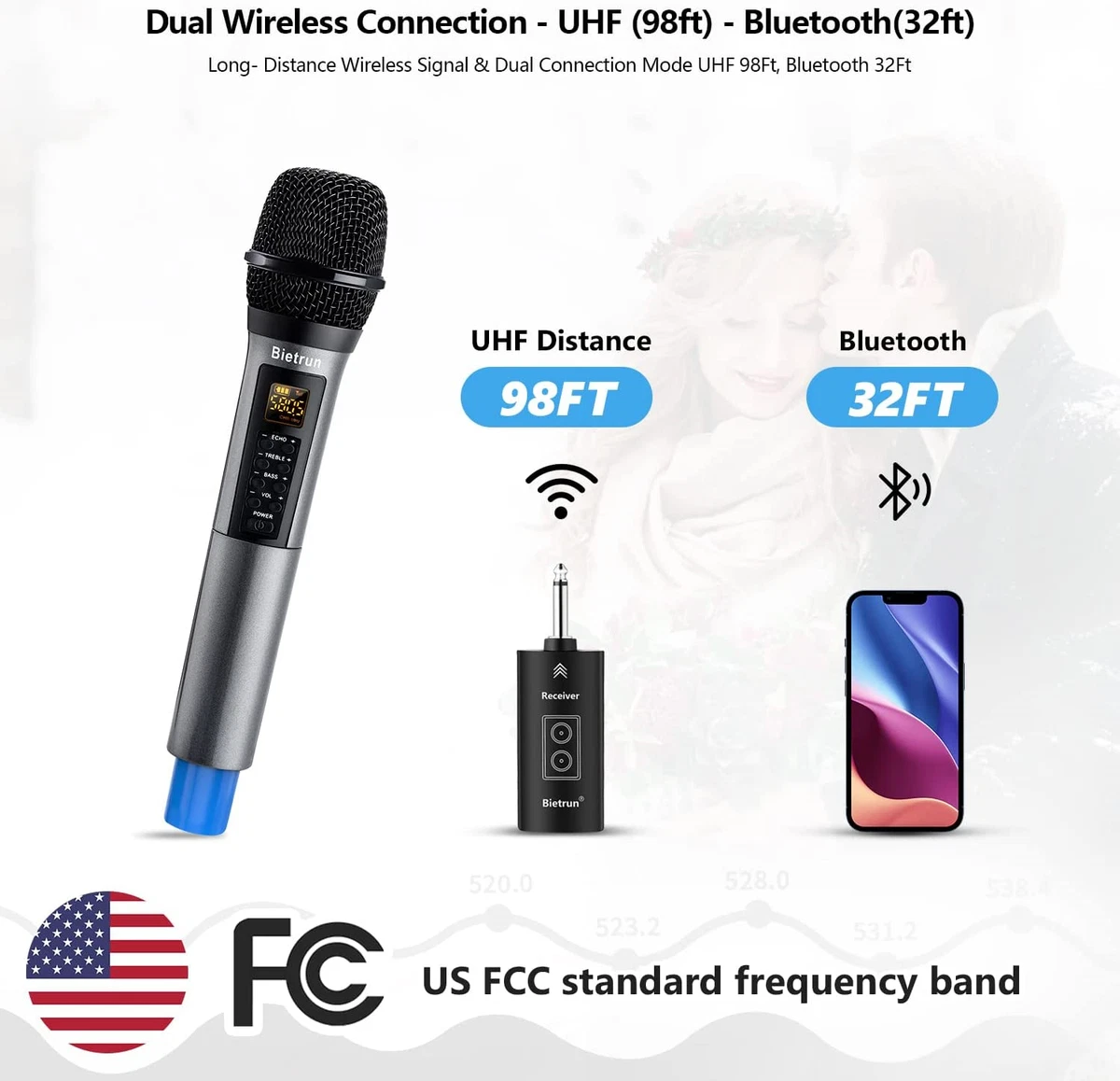 Bietrun Wireless Microphone with Echo Treble Bass Bluetooth 98