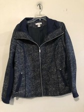 Christopher & Banks Size L Wool Tweed Blue Silver Metallic Jacket Blazer Women
