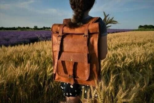 Roll Handy Backpack Rucksack Rolling Bag travel Bikers Bag in Real leather