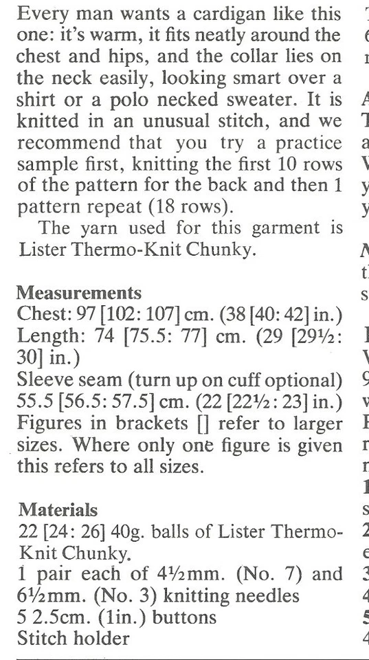 1761 MANS CHUNKY TEXTURED CARDIGAN JACKET KNITTING PATTERN 38-42" - Image 2 of 2