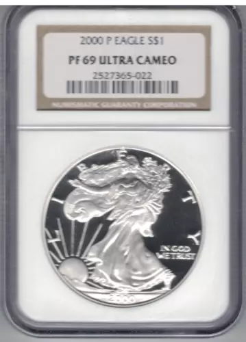2000 P  1OZ SILVER EAGLE  NGC PF69 ULTRA CAMEO BROWN LABEL