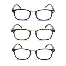 EYEZOOM 3 Pack Retro Style Reading Glasses for Men and Women, Black and Tortoise