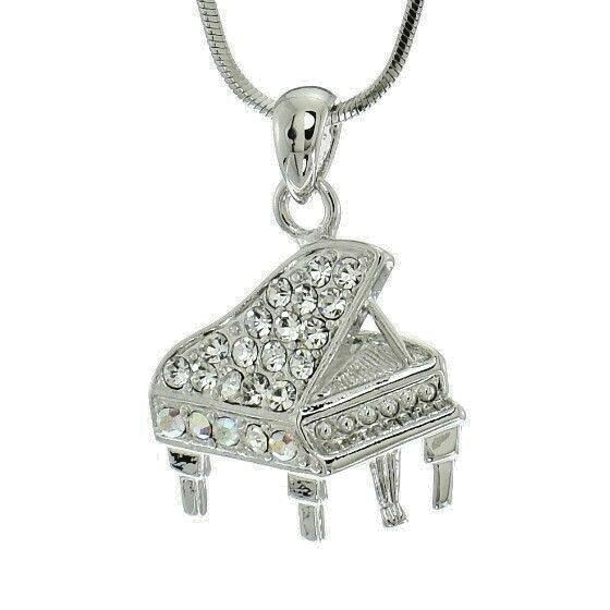 Swarovski Crystal Piano Music Note Jewelry Necklace Grand Piano Design