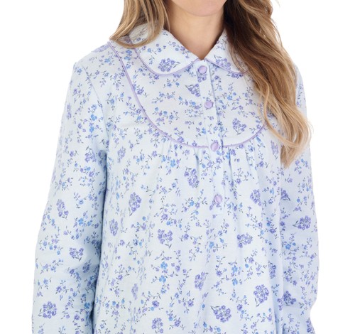 Nightdress Womens Slenderella Floral Flannel Cotton Peter Pan Collar Long Nighty - Picture 9 of 43