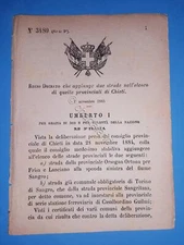 Decree Kingdom of Italy Adds Two Roads to the Provincial List of Chieti 1885
