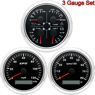 3 Gauge Set 85mm GPS Speedometer 120MPH Tacho&85mm 4 In 1 Gauge for Boat Car ATV